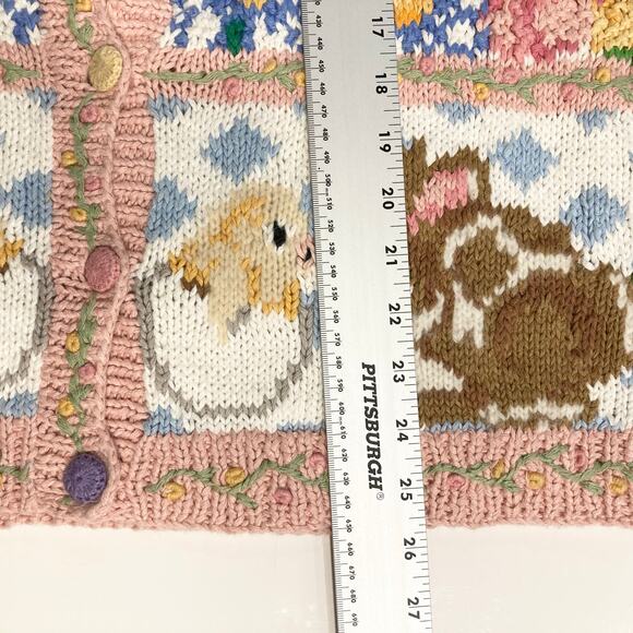 NWOT VINTAGE SUSAN BRISTOL Cardigan S Easter-BunnyEgg-Basket Floral Chunky-Knit - Picture 14 of 15